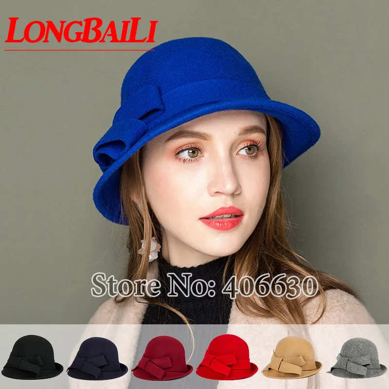 

Winter Wool Felt Bucket Hats For Women Chapeu Fedoras Girls Bowler Caps Female Free Shipping SDDW089