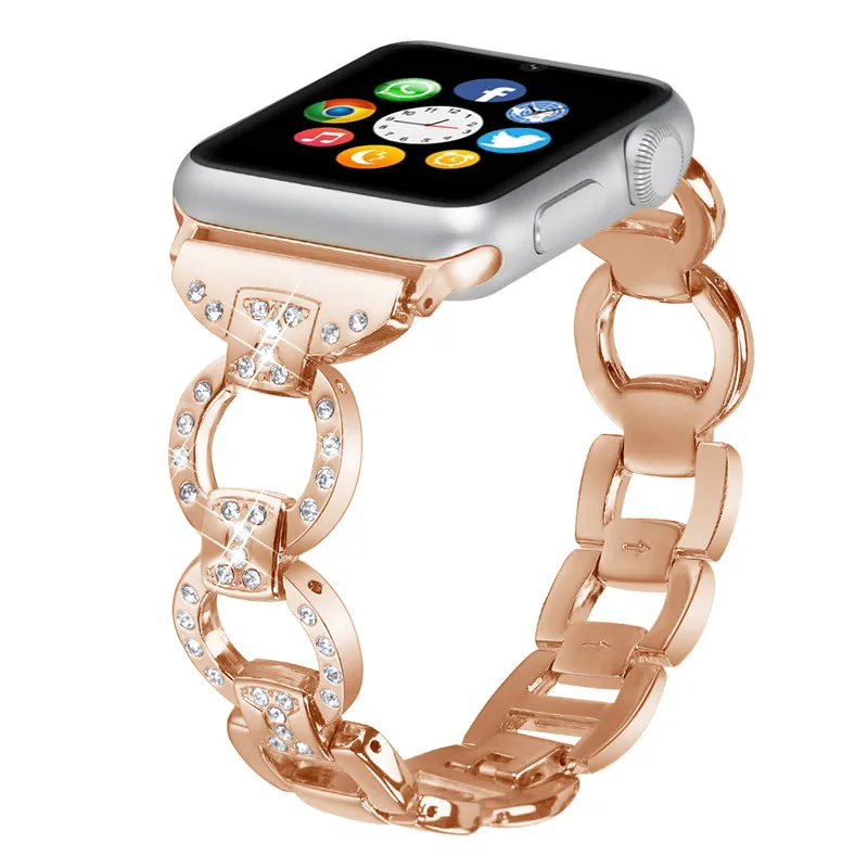 Bling Ремешок для наручных часов Apple Watch, версии со стразами Стразы Нержавеющая сталь металлический ремешок для наручных часов iWatch, 4/3/2/1 браслет ремешок 82003 - Цвет ремешка: Rose Gold
