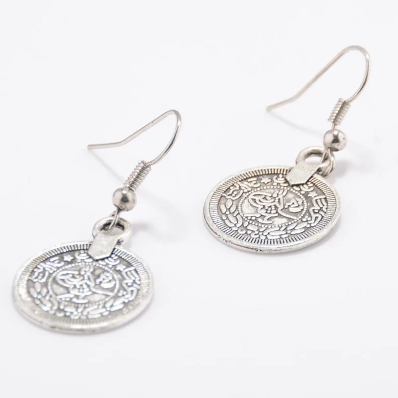 Винтаж Ретро Серебряный Круглый кисточкой и монета серьги Этнические богемные
