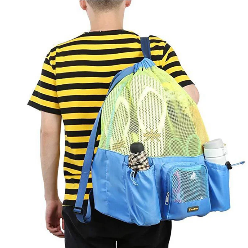 Women Men Beach Backpack Drawstring Mesh Net Summer Swimming Bag Swim Rucksack Waterproof Bolsa Deporte Outdoor Sport XA164D