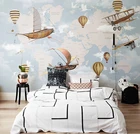 Большая карта мира, воздушный шар, 3D Мультяшные обои, фрески, 3d фотообои для детской комнаты, 3d Мультяшные наклейки на стену