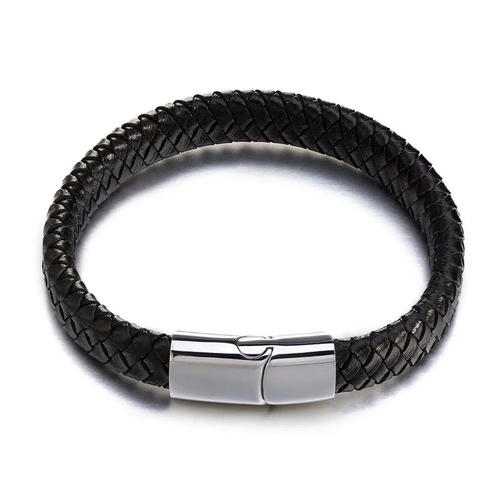 Рок Стиль Кожа Мужчины Браслет и Черный Из Нержавеющей Стали Мода Очарование Braclet
