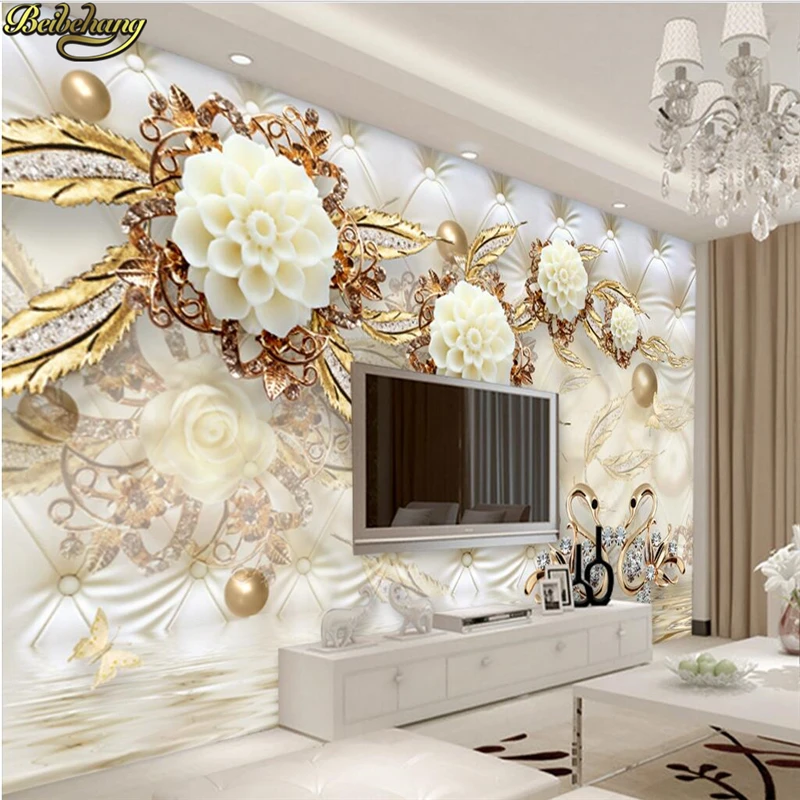 Beibehang papel де parede пользовательские фото обои Большая фреска 3d Роскошные цветы 3d ювелирные изделия ТВ фон стены 3d обои