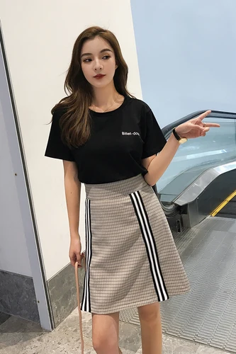 

Fashion New 2019 Letter Casual Women Clothes Korean Zip Vintage Two Piece Set Brief Loose High Waist Conjunto Feminino