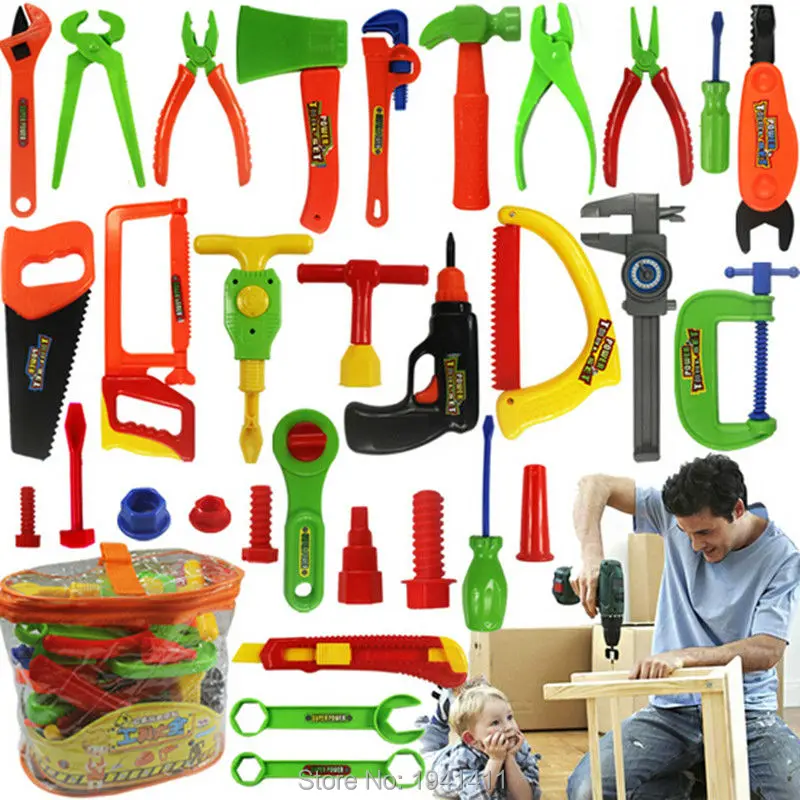 

34pcs Baby educational toys Tool Kit children play house classic plastic toy kids tools hammer toolbox Simulation tool kit toys