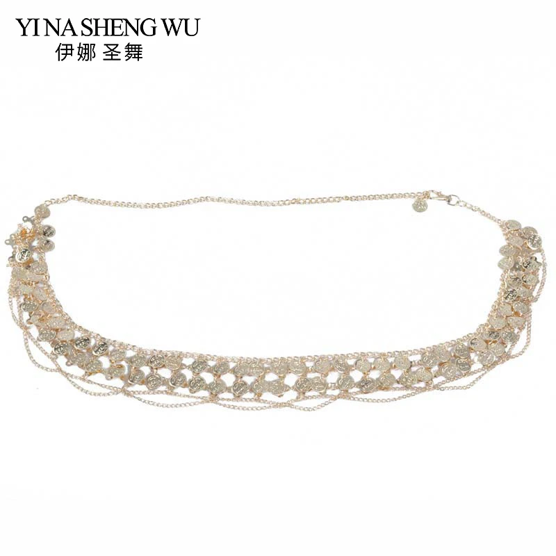 

Newest 1Pc Belly Dance Waist Chain Dance Accessories Coins Tribal Belly Dancing Waist Chain Small Coins Gold / Silver 2 Colors