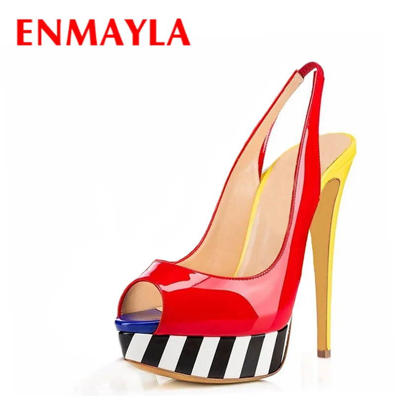 Женские туфли-лодочки на платформе ENMAYLA разноцветные туфли высоком каблуке с