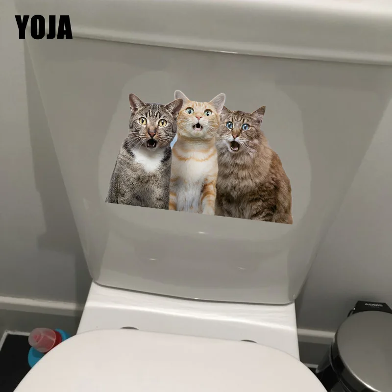 YOJA 13 8*21 5 см три удивленных кота забавная наклейка на унитаз для спальни настенный