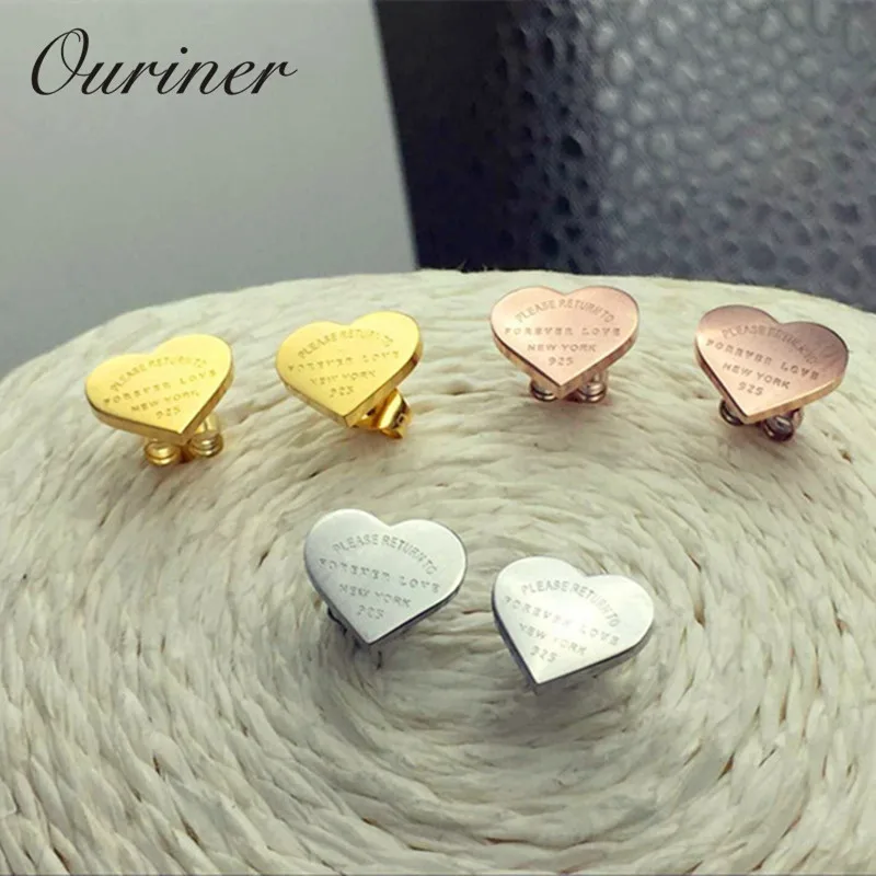 Stainless Steel Rose Gold Color Luxury Love Heart Earring Women ɿorever love&quot Stamp Stud Jewelry KE009-1 | Украшения и