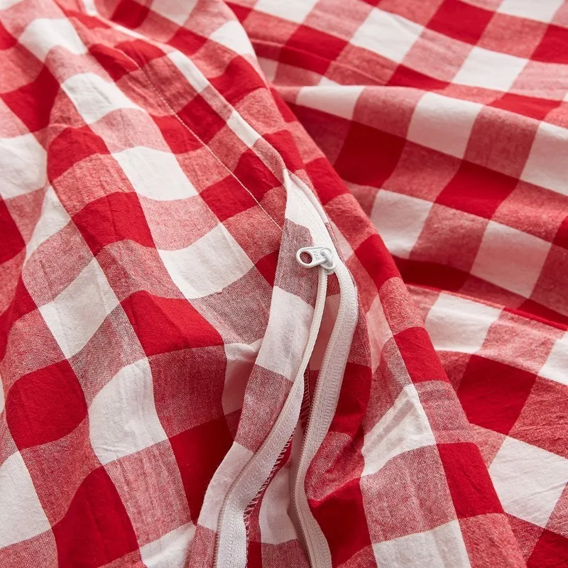 Solstice Home Textile Red Plaid Lattice Duvet Cover Pillowcase Flat Bed Sheet Nordic Simple Cotton Girls Bedding Linens Set Full | Дом и сад