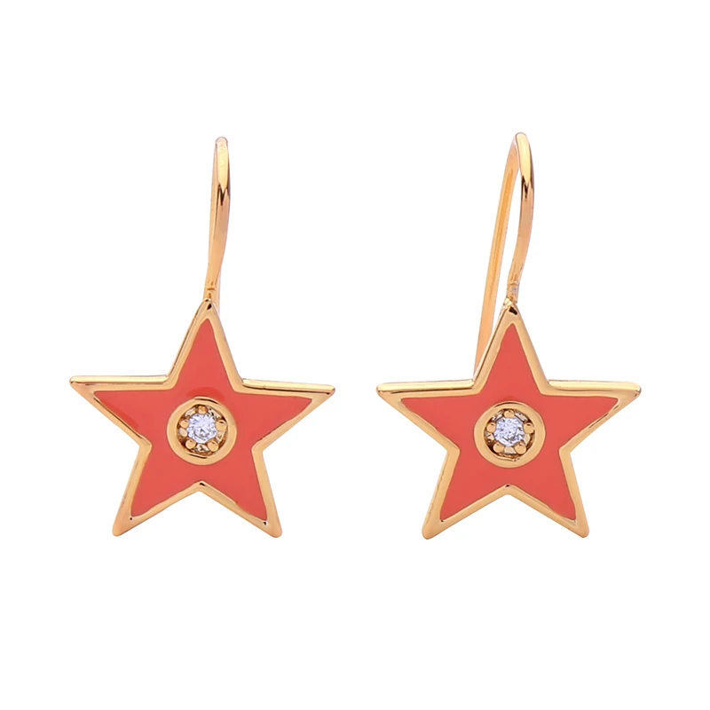 

Cute Romantic Korean Red/Black Color Enamel Zircon Star Earring For Women New Arrival Drop Earring Handmade Date Gift Earring
