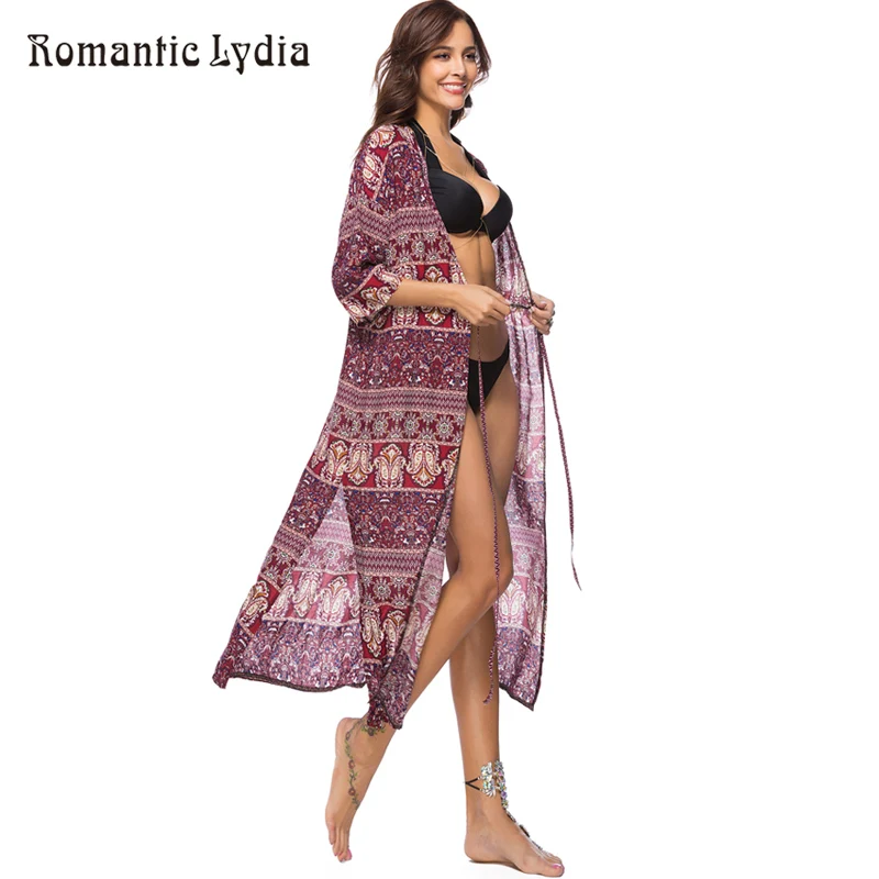2018 Summer Floral Boho Kimono Cardigan Women Print Casual Loose Long Transparent Blouse Femme Bohemian Beach Wear Cover Up | Женская