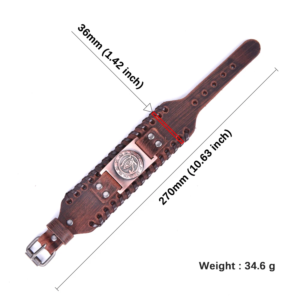 Dawapara Eyes Charm Genuine Leather Bracelet Bangles For Men's Wide Adjustable Antique Bronze Bracelets Men Jewelry | Украшения и