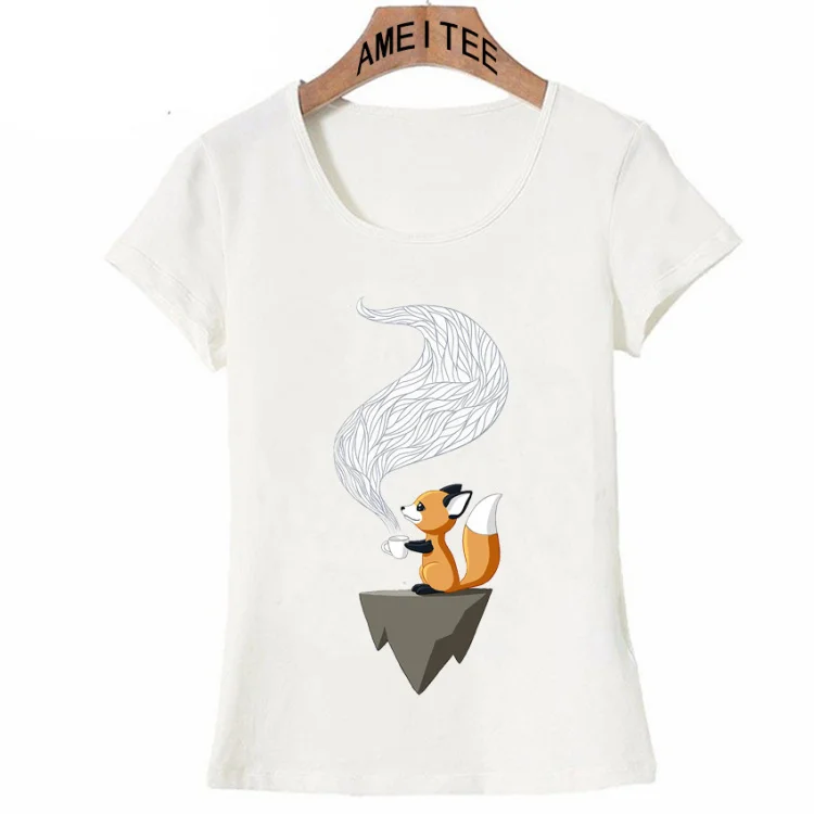 Футболка с мультипликационным принтом Kawaii Fox tea coffee, новые летние модные женские футболки, повседневные топы смешного дизайна, женская футболка в стиле хип-хоп - Цвет: Z3698