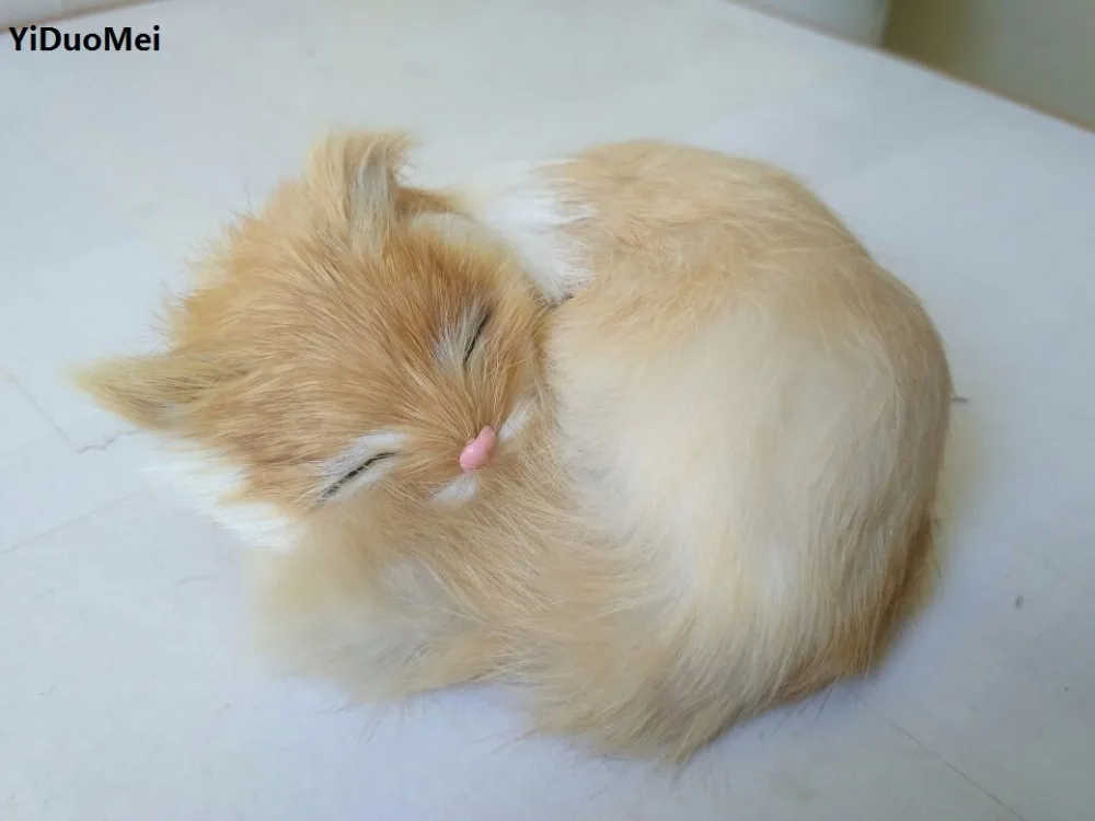 

Имитация желтой кошки 12x10 см модель, пластиковые и меховые звуки miaow Кот ручной работы, украшение дома, подарок p0891
