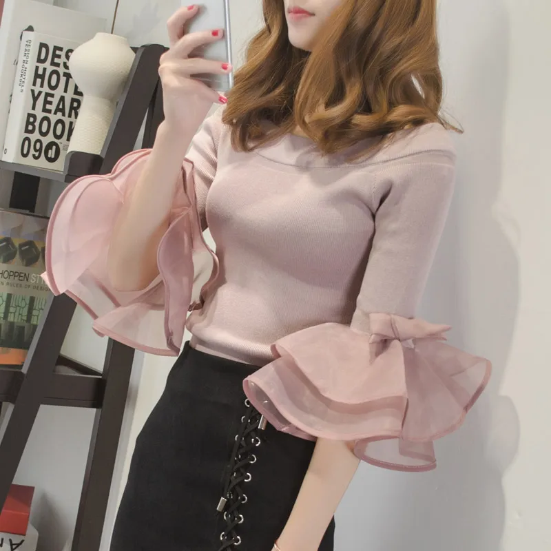 Женский укороченный топ с открытыми плечами свитер воротником-лодочкой в