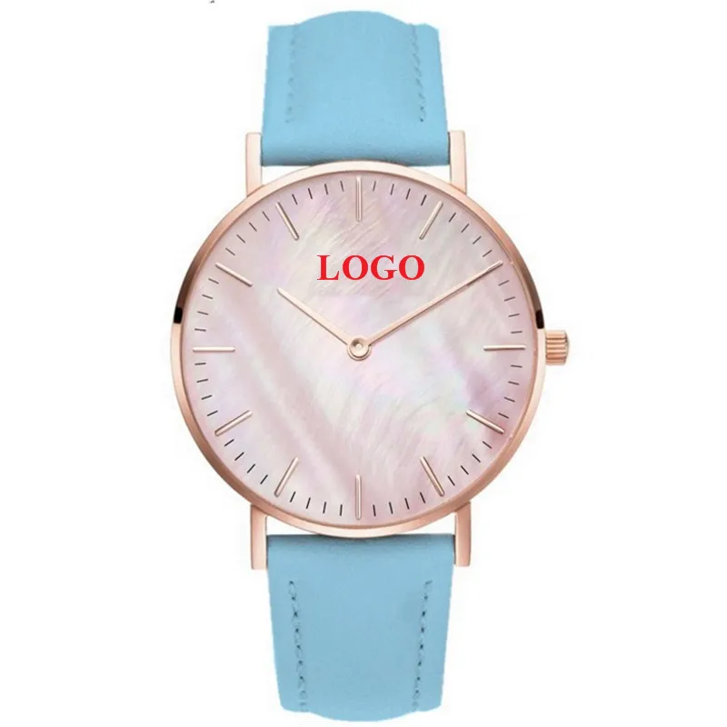 

Personalized Customization Watches Rose Gold pink seashell PU Leather Wrap Bracelet Watch Can Customized Logo name 50pcs/lot