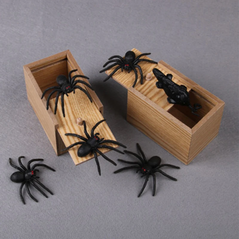 Деревянный шутки паук напугать коробка Скрытая в чехол Trick играть шутка страшные
