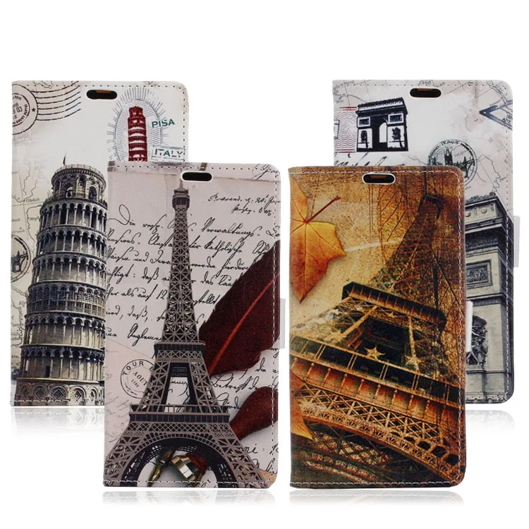 Роскошные Эйфелева Башня и Гусиное Перо Кожаный Бумажник Флип Карты Slot Cover Case Для