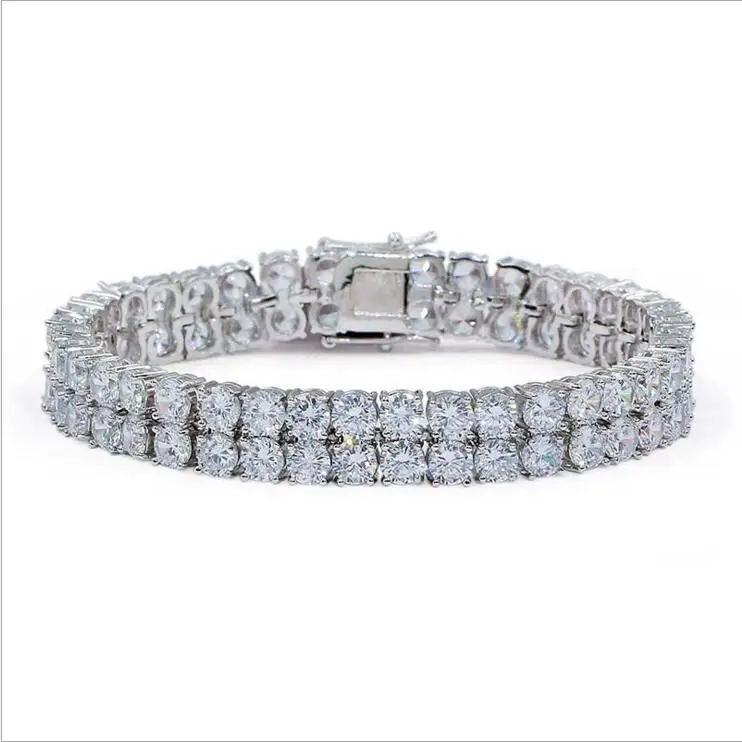 

20.5cm double raw tennis chain hip hop bling wedding engagement jewelry sparking bling iced out CZ bling tennis bracelet for men