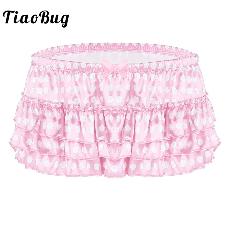 

TiaoBug Mens Lingerie Soft Shiny Satin Polka Dots Tiered Ruffle Skirted Briefs Sexy Gay Men Underwear Erotic Hot Sissy Panties