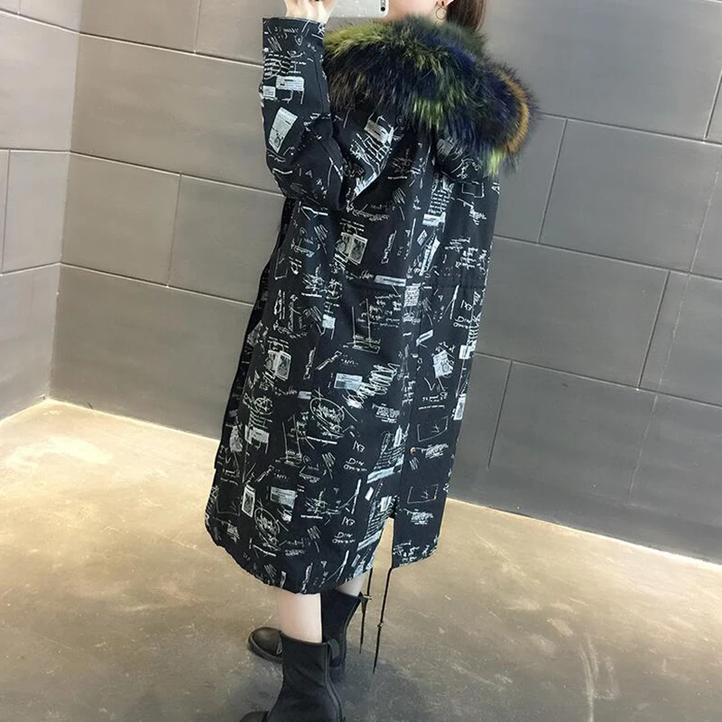 2019 модные авангардные меховые паркеры женские пальто из меха енота толстые парки - Фото №1