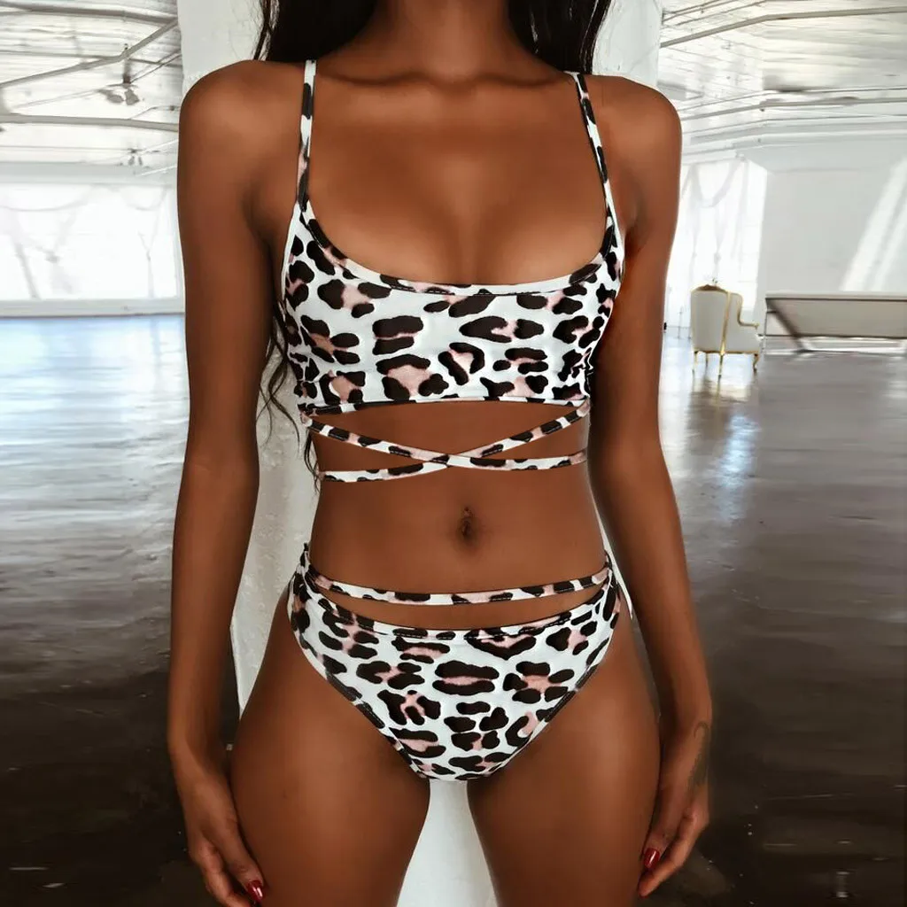 Женский комплект бикини с леопардовым принтом 2019 пуш-ап купальный костюм