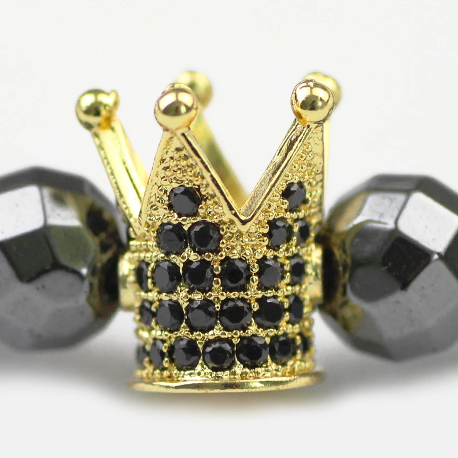 JHNBY Crown 8mm Matte Hematite Bead Pave CZ Men Charms Bracelet Braided Rope Trendy Women Copper Bangle Jewelry Pulseras Hombre | Украшения