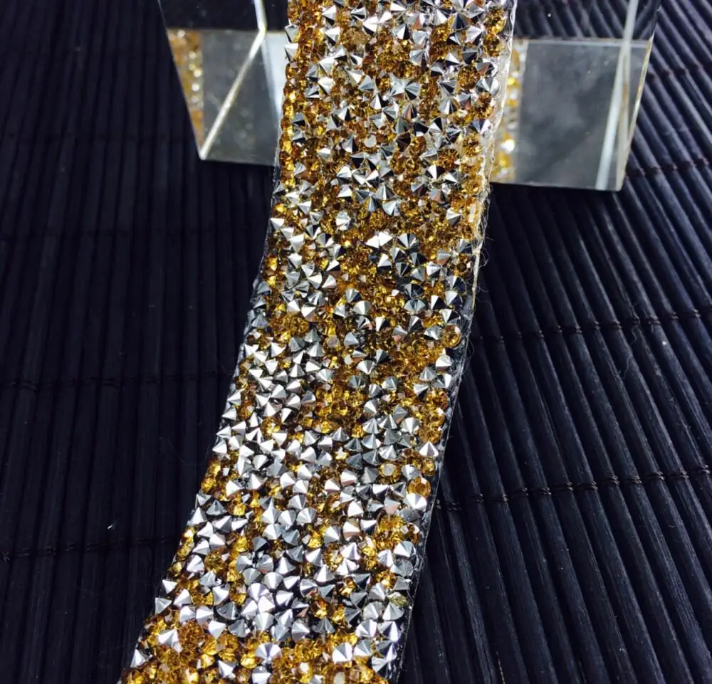 1 ярд 3 см ширина Горячая фиксация желтая точка стеклянная Хрустальная лента с