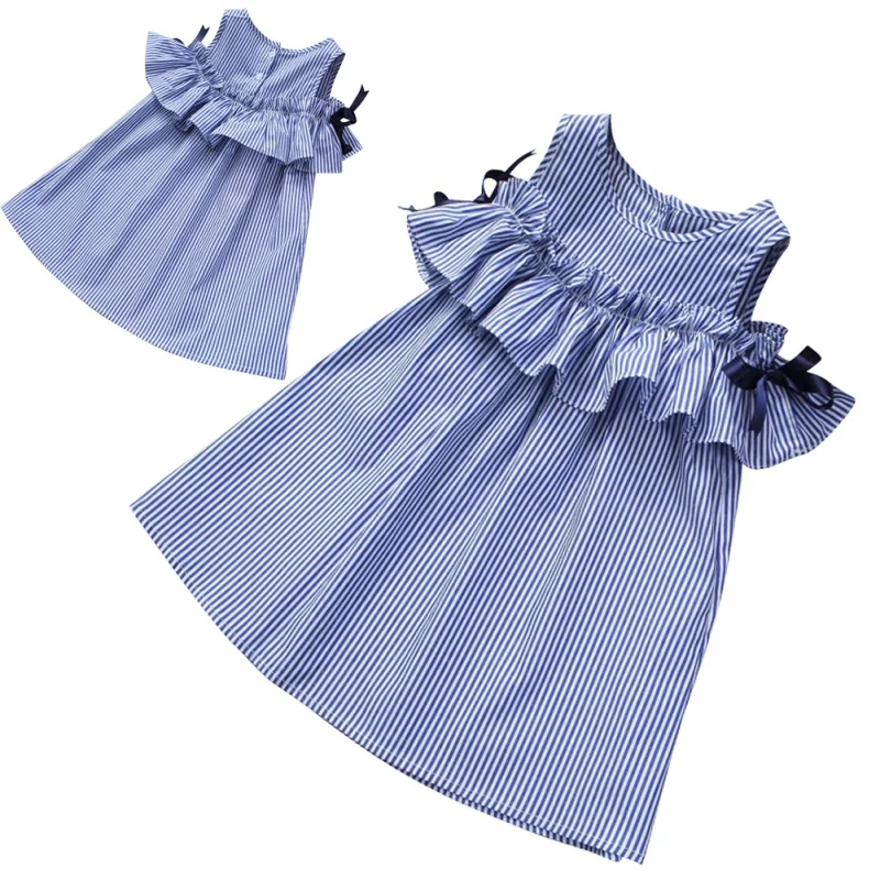 Летнее милое платье в полоску для маленьких девочек милые хлопковые платья с