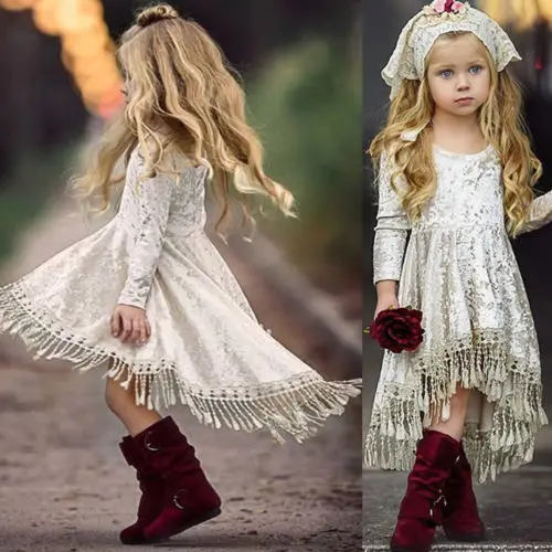 2018 Cute Kids Baby Girl Dress Velvet Tassel Party Wedding Gown Formal Size 1-5T | Детская одежда и обувь