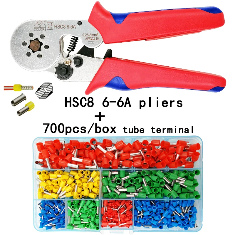 HSC8 6-6A 700tube HSC8 6-6A обжимные плоскогубцы 0,25-6 мм2 23-10AWG с 1020 700 шт. Тип трубки тип иглы терминал обжимной мини-давление провода инструменты - Цвет: HSC8 6-6A 700tube