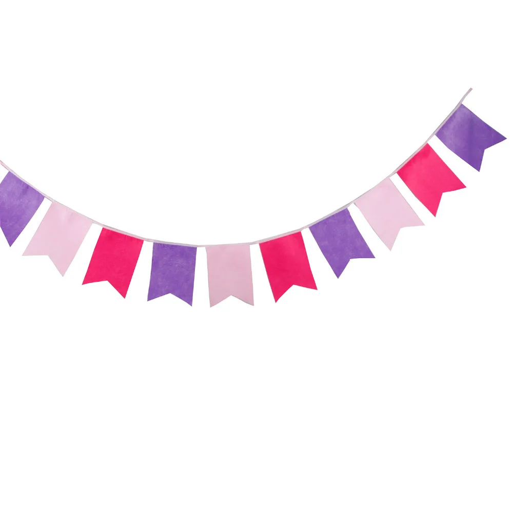 

New Bigger Size 12 Flags Purple Pink Bunting Felt Banners Personality Baby Shower Birthday Party Bunting Garland Home Decoration