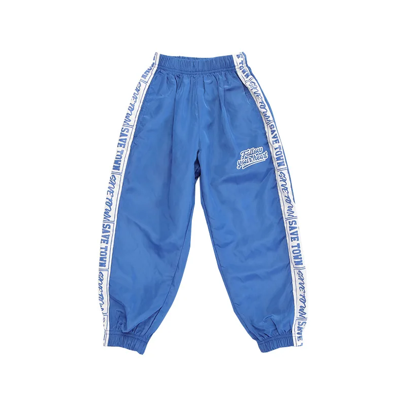 blue pants Детский сине-белый костюм в стиле хип-хоп детские спортивные штаны и рубашка для бега одежда для сцены, бальных танцев, одежда для мальчиков и девочек, костюм - Цвет: blue pants