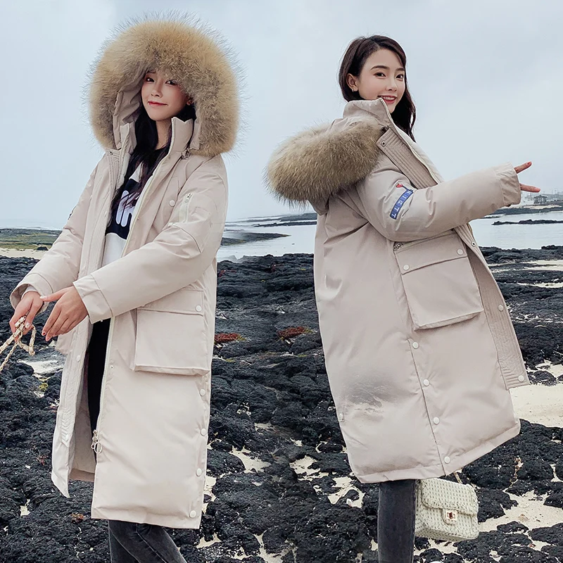 winter jacket women parka 2020 warm plus thick Big faux fur collar hooded coat female Plus size XS-3XL Women's down jacke | Женская