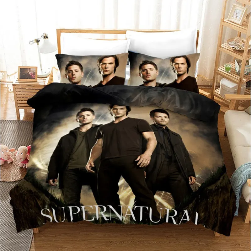 

Supernatural Cosplay Costume Bedding Set Duvet Cover Cotton Pillow Cases Twin Full King Queen Size Kids Bedclothes Bed Cover