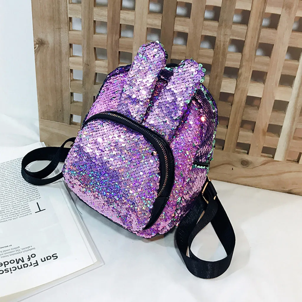 Милый рюкзак с кроликом женский блестками дорожная сумка для книг фирменный мини