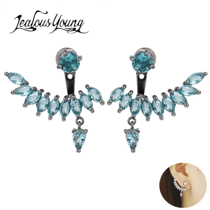 Роскошные серьги гвоздики с голубым камнем и маркизой Висячие свадебные