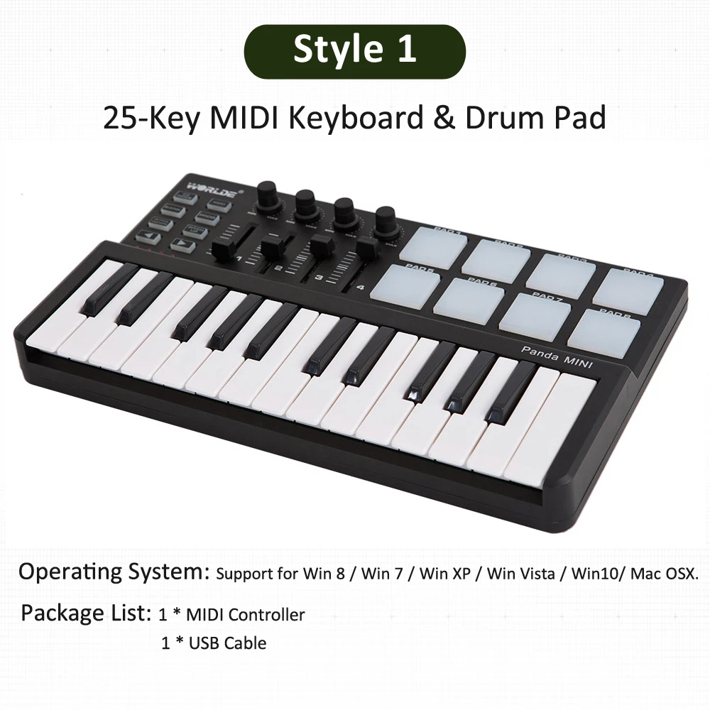 Портативная MIDI клавиатура управления Лер мини USB клавиатура MIDI управление Лер MIDI клавиатура колодки 7 видов стилей для варианта