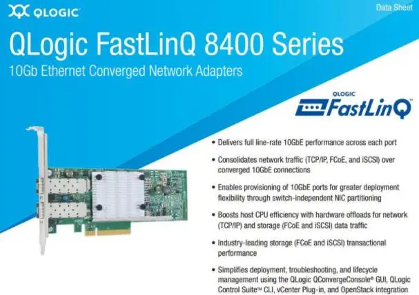 

QLogic QLE8442-SR-CK QLE8442 2 Port SR-Optic 10GbE FC TCP/IP SAN iSCSI FCoE Adapters network PCIe Controller Card