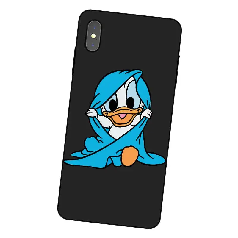 P043 Donald Duck Black Silicone Case Cover For Apple iPhone 11 Pro XR XS Max X 8 7 6 6S Plus 5 5S SE |