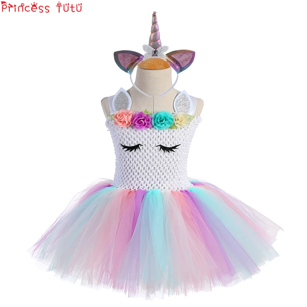 На день рождения с изображением единорога нарядное платье-пачка для маленьких