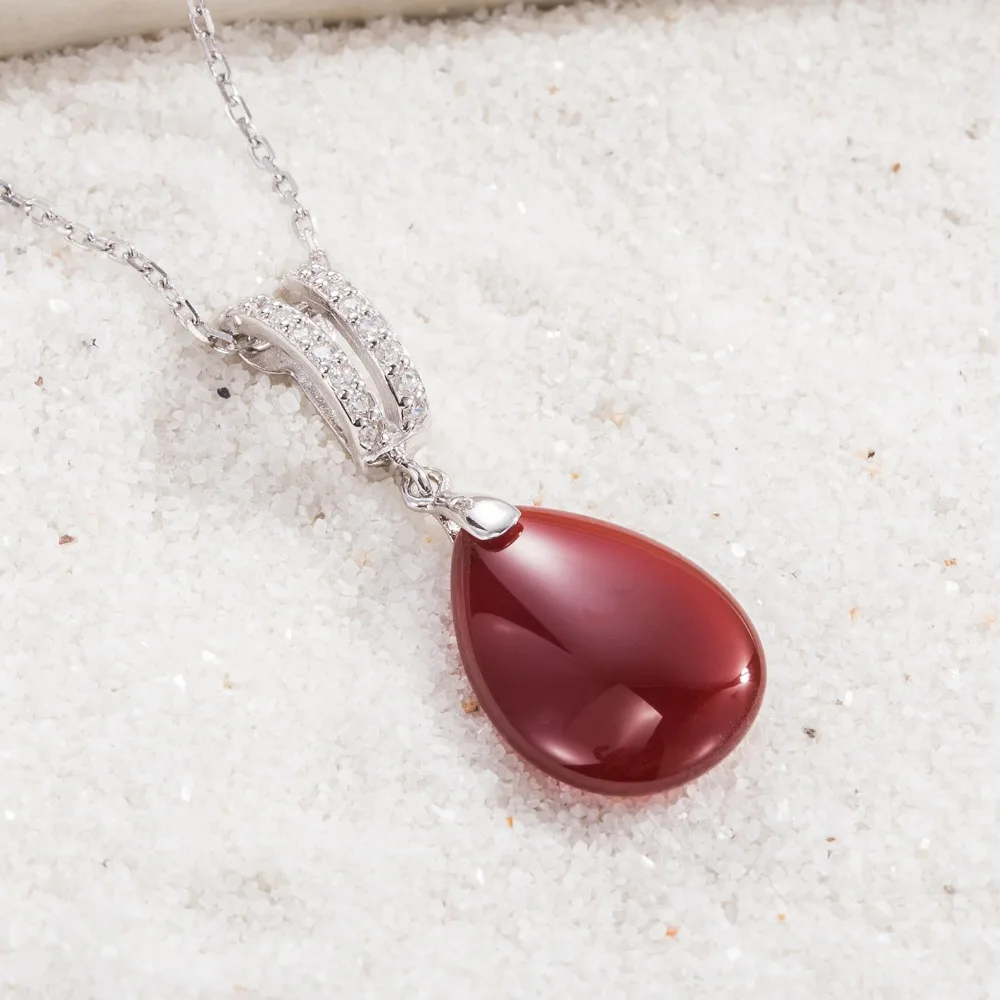 Подвеска из серебра 100% пробы с красным агатом в виде капли воды|pendant drop|pendant 925pendant