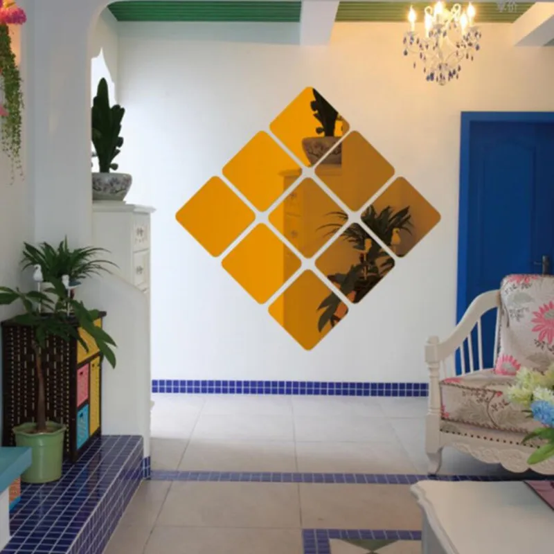 1Pc Square Mirror Tile Wall Stickers 3D Decal Home Room Decoration DIY for Living | Дом и сад