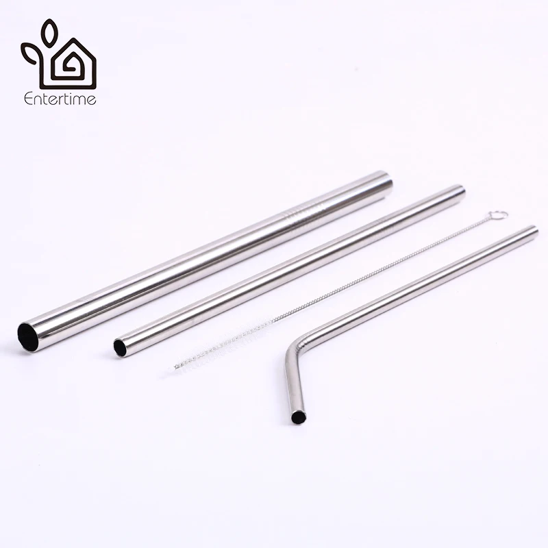Entertime Set of 3pcs reusable Stainless Steel Drinking Straws smoothie straws+1 pc cleaner brush with pouch bag 3 sets/lot | Дом и сад