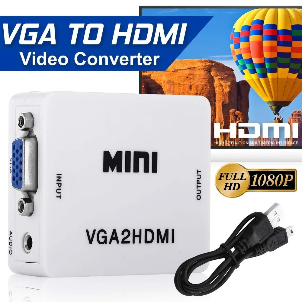 Мини преобразователь из VGA в HDMI с аудио VGA2HDMI 1080P видео адаптер для PS3 Xbox 360 ПК