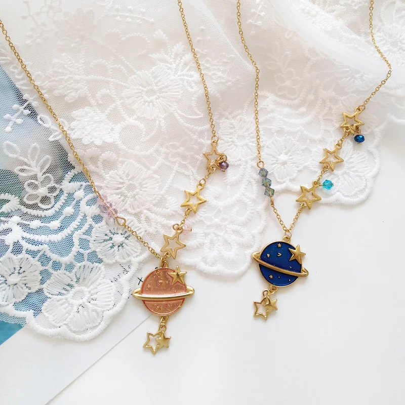 Модные ювелирные аксессуары эмаль крыло звезды Планеты ожерелье|Колье| |