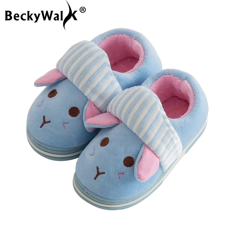 BeckyWalk/зимние детские тапочки для мальчиков и девочек плюшевые с рисунком