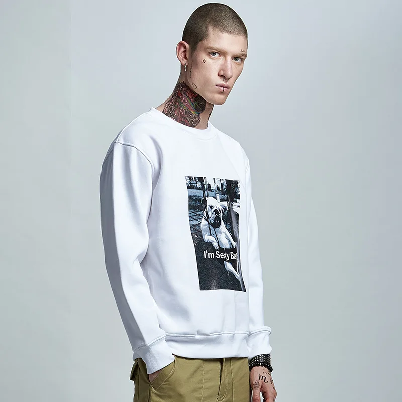 Passion Bulldog Printed Male Pullover Sweatshirt Hip Hop Elastic Cuff Hoodies Thick Swag Mens High Street | Мужская одежда