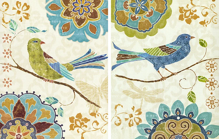 Птицы стоячие на ветвях 2 панели без рамки настенные классические